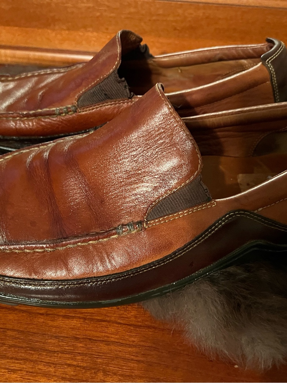 Cole Haan Brown Leather Slip-On Loafers with Contrast Stitching